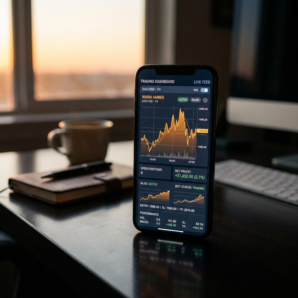 Panel de control de la plataforma de trading con IA Turbvault en móvil